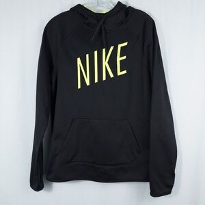 Nike Neon Spell Out Therma Dri Fit Hoodie Womens Medium Embroidered Black 803449